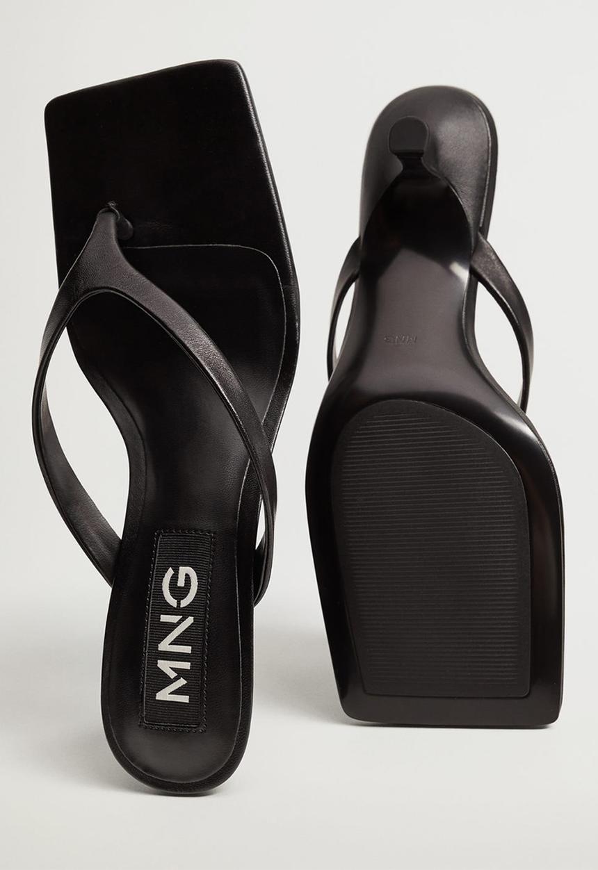 MANGO - Thin leather heel - black