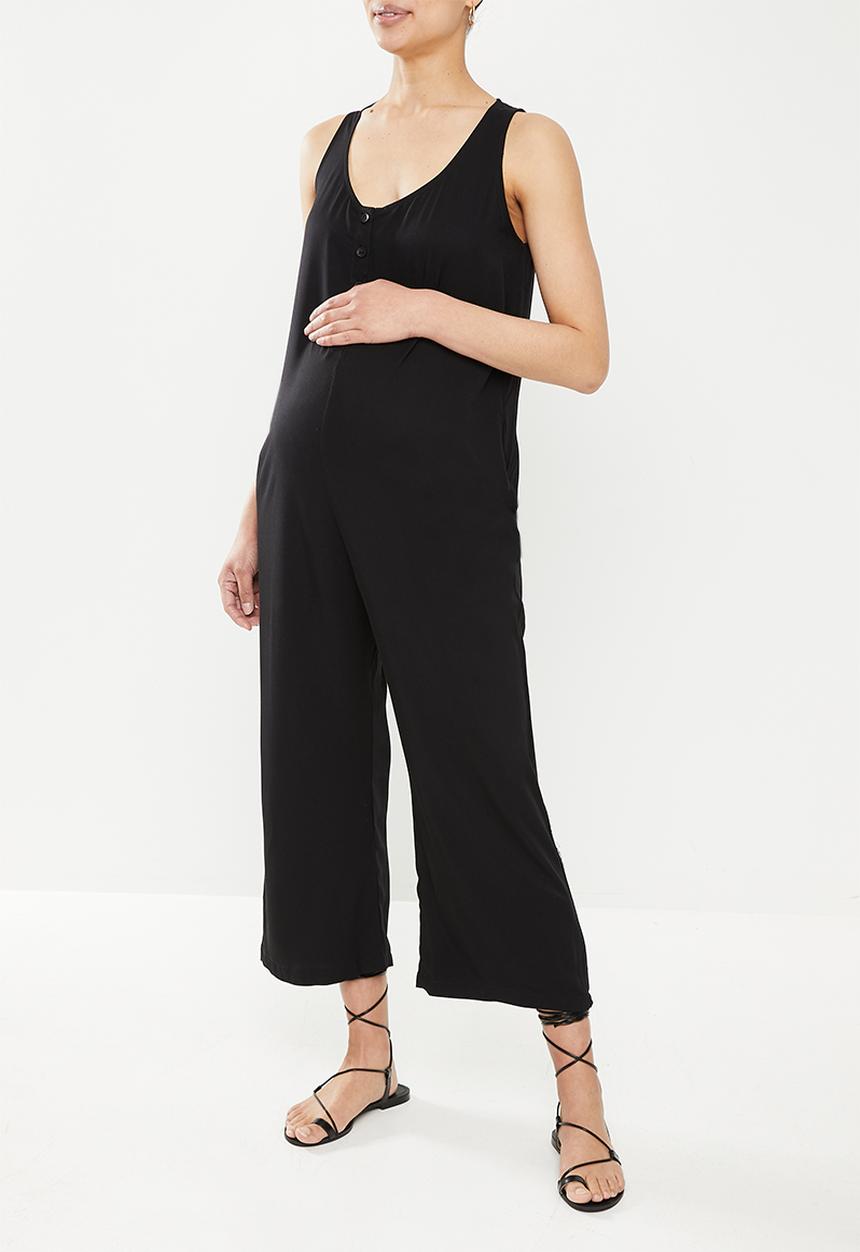 edit Maternity - V-neck woven feeding friendly jumpsuit - black