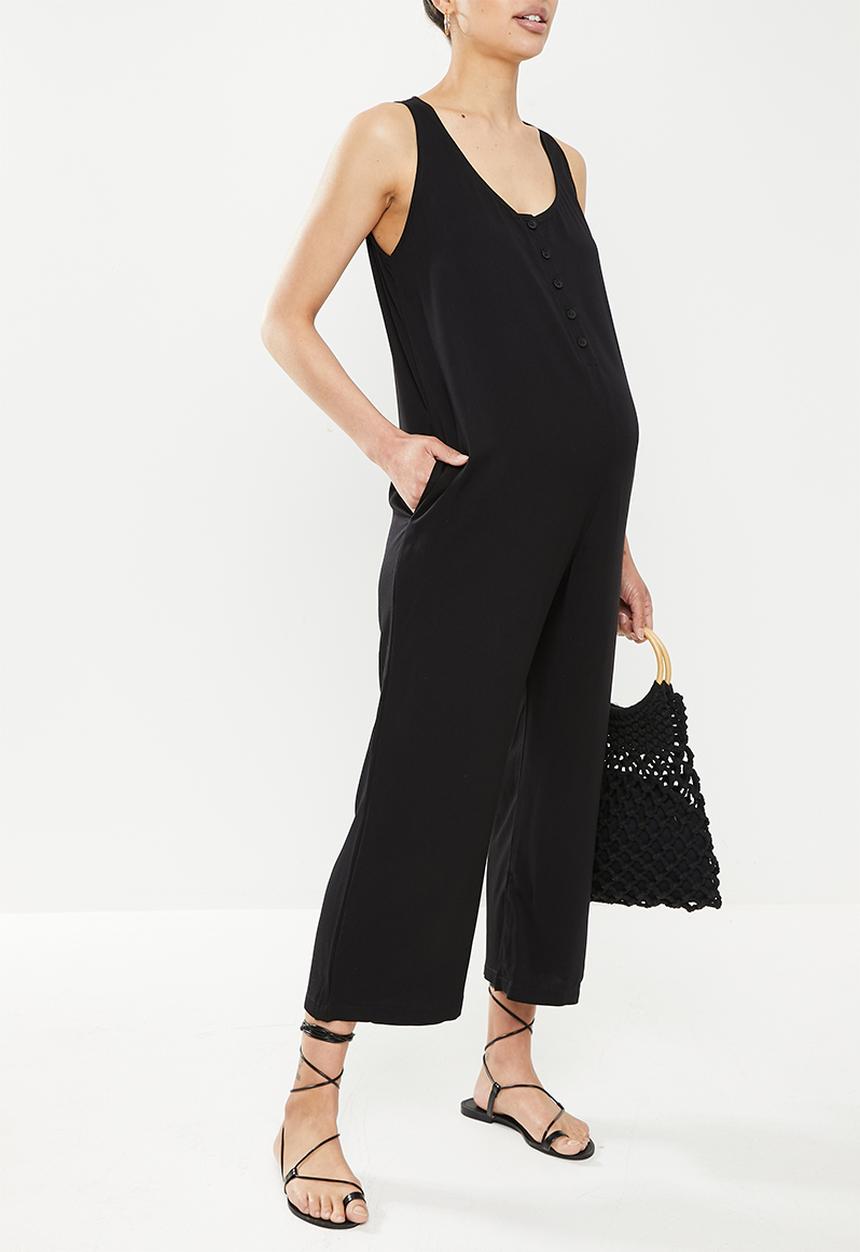 edit Maternity - V-neck woven feeding friendly jumpsuit - black
