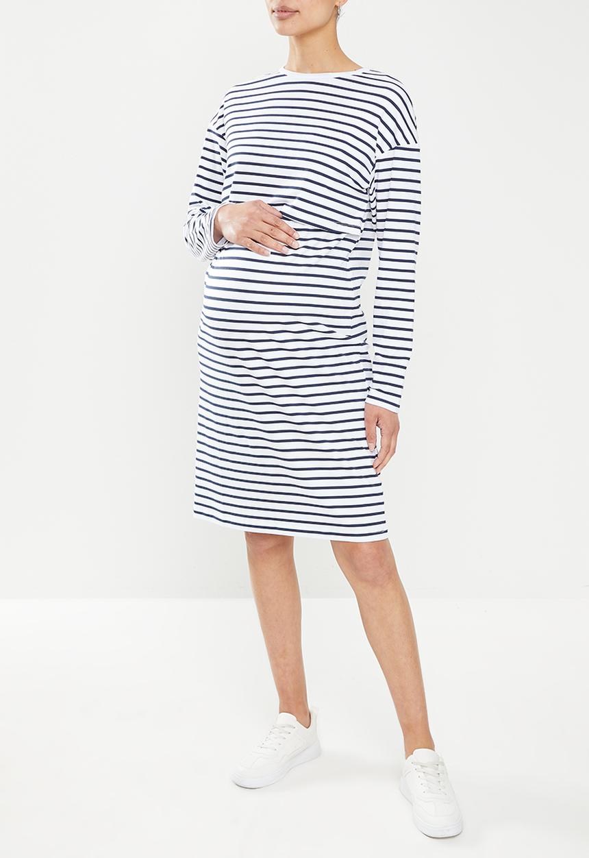 Superbalist - Long sleeve nursing tee dress - navy/white stripe
