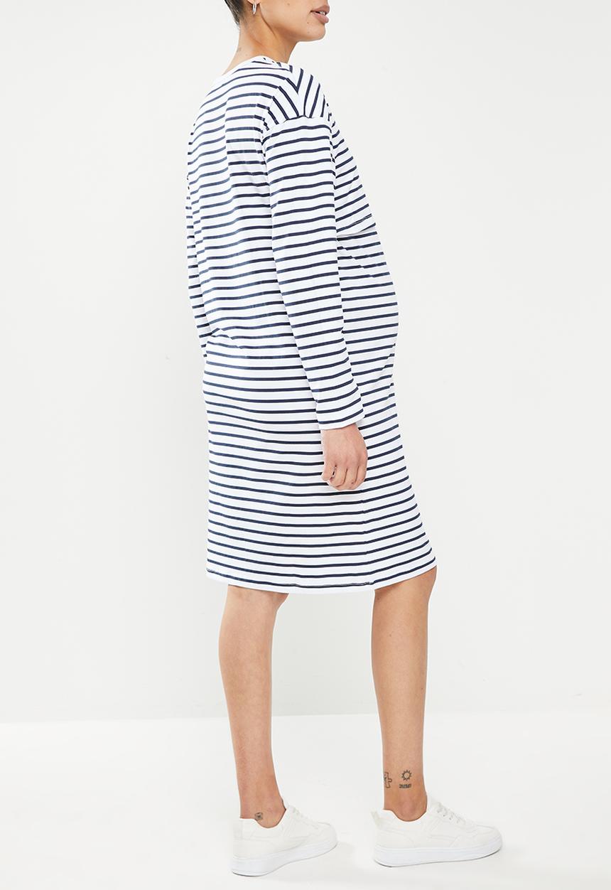 Superbalist - Long sleeve nursing tee dress - navy/white stripe
