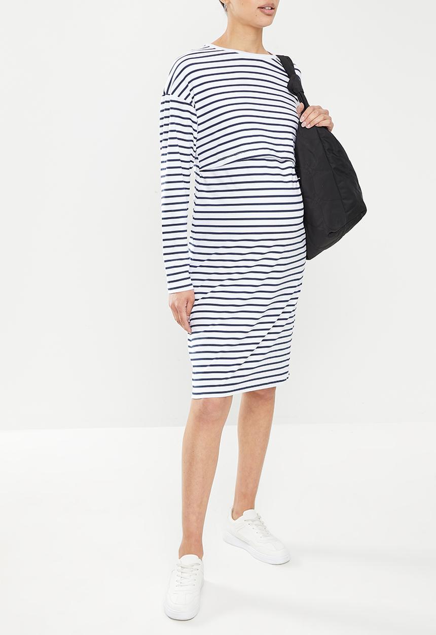 Superbalist - Long sleeve nursing tee dress - navy/white stripe