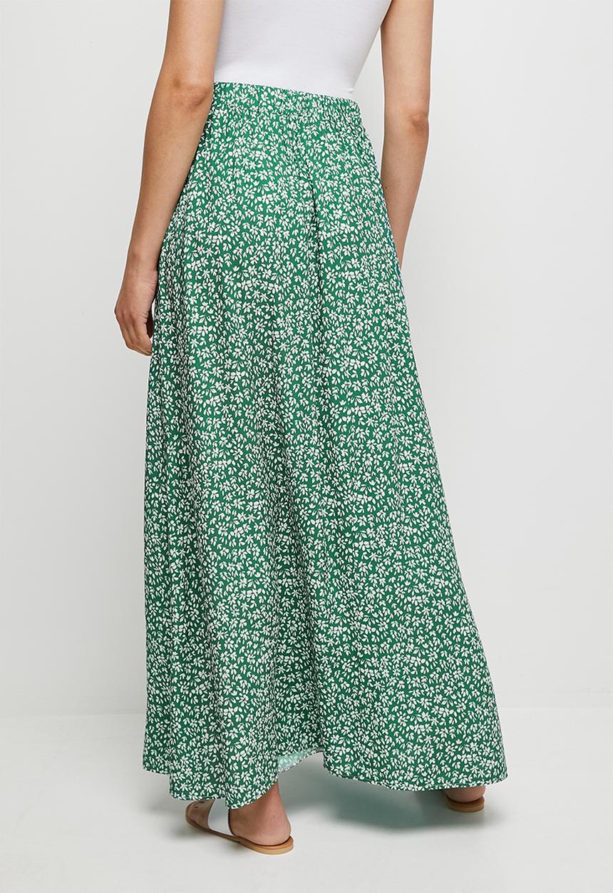 edit - Pull on slit maxi skirt - green ditsy floral