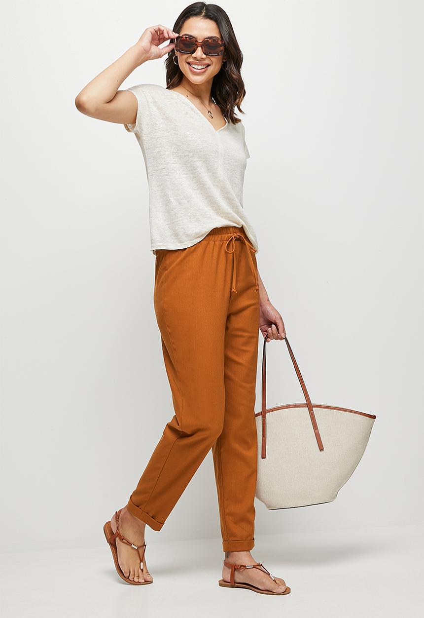 edit - Linen drawcord trouser - tobacco