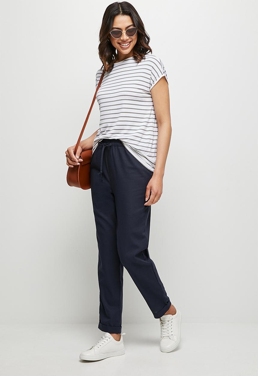 edit - Linen drawcord trouser - navy
