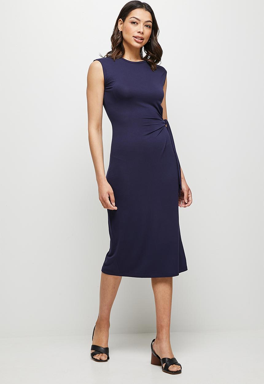 edit - Conscious tie detail knit midi dress - navy