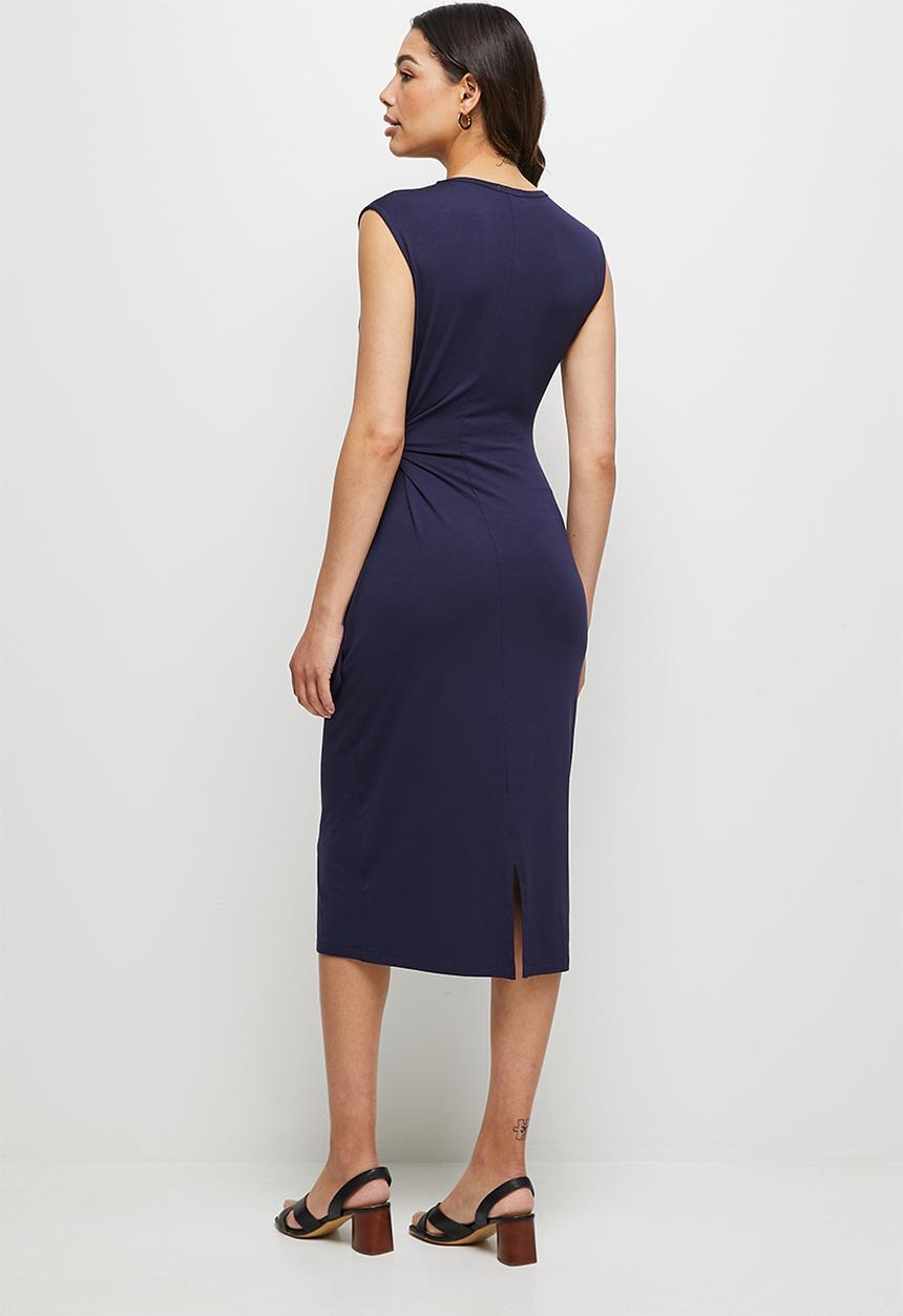 edit - Conscious tie detail knit midi dress - navy
