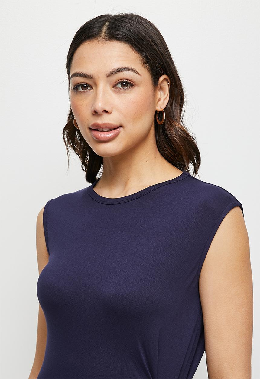 edit - Conscious tie detail knit midi dress - navy