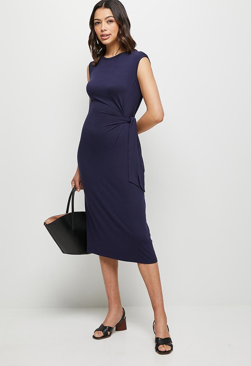 edit - Conscious tie detail knit midi dress - navy