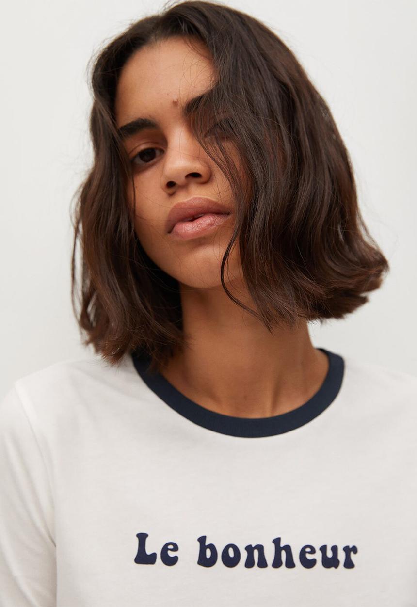 MANGO - T-shirt pstshine - navy & white
