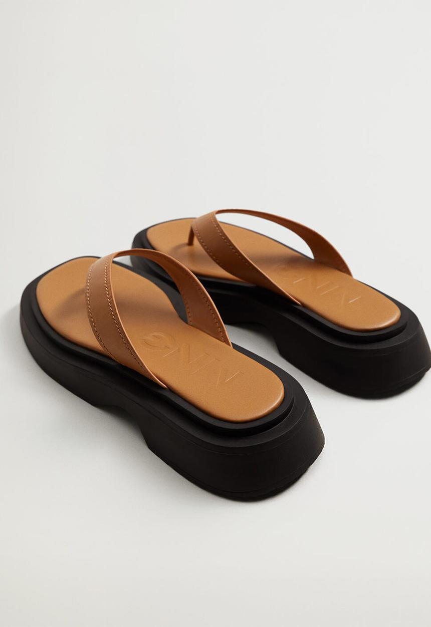 MANGO - Tati leather sandal - medium brown