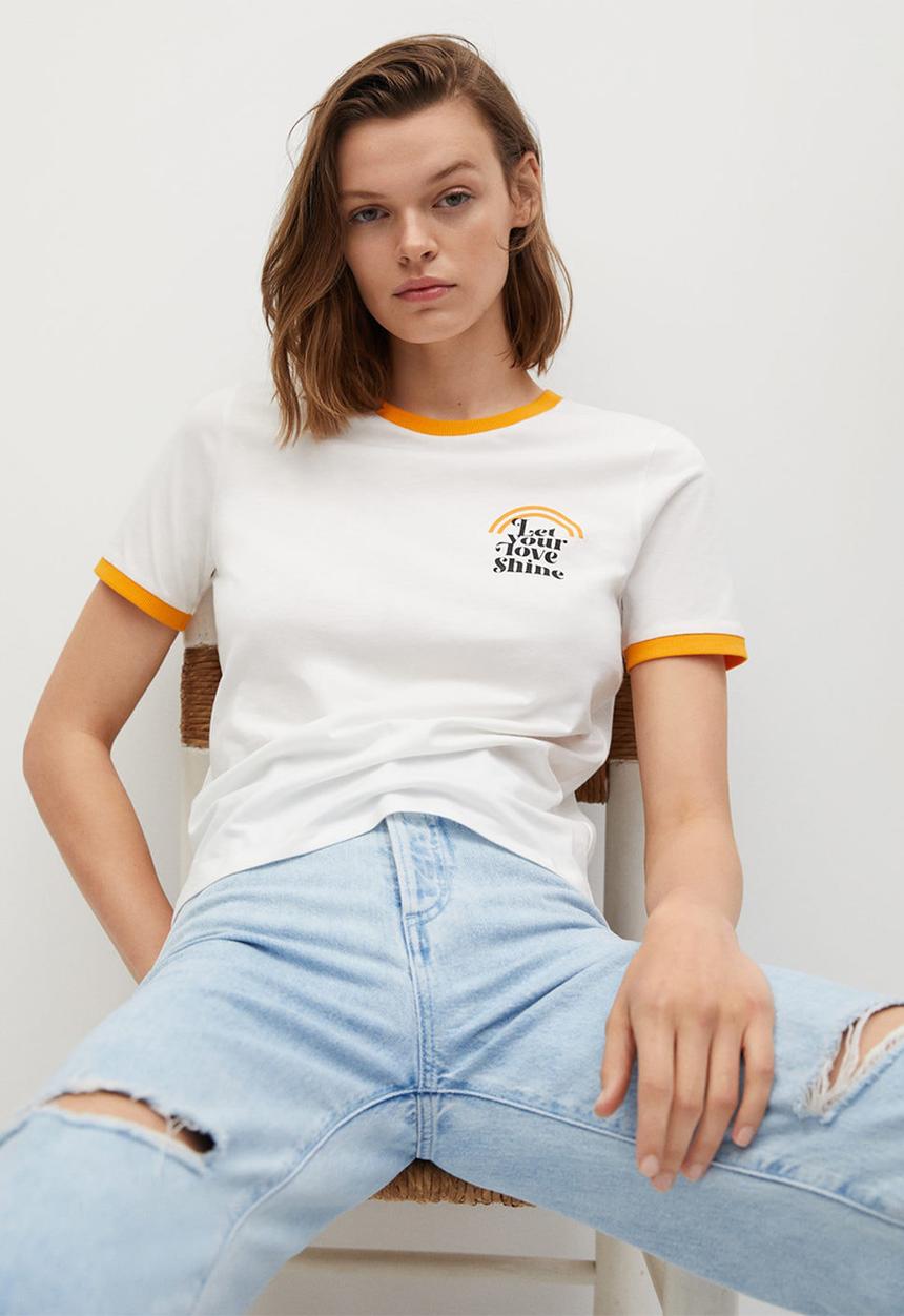 MANGO - T-shirt pstshine - orange & white