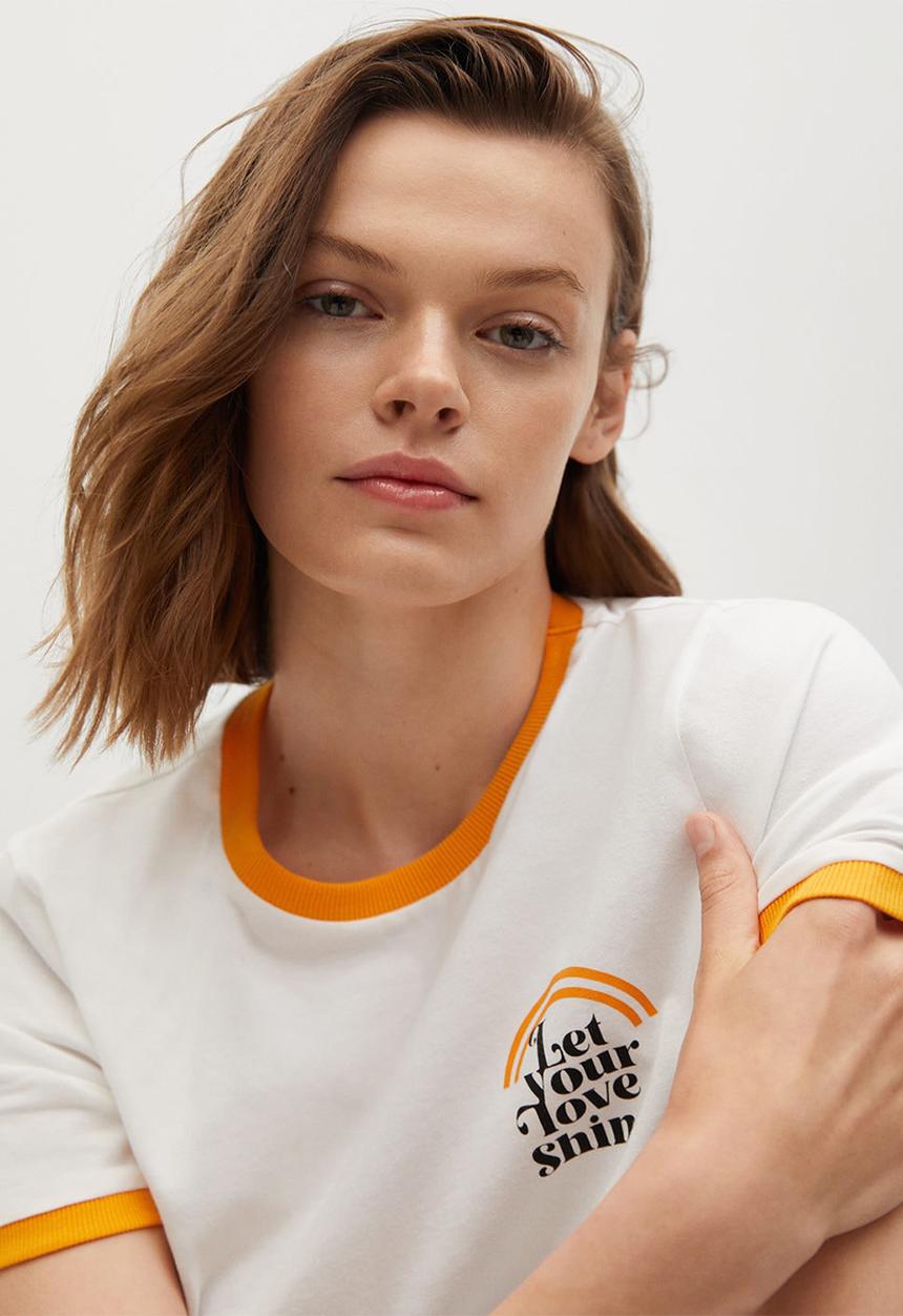 MANGO - T-shirt pstshine - orange & white