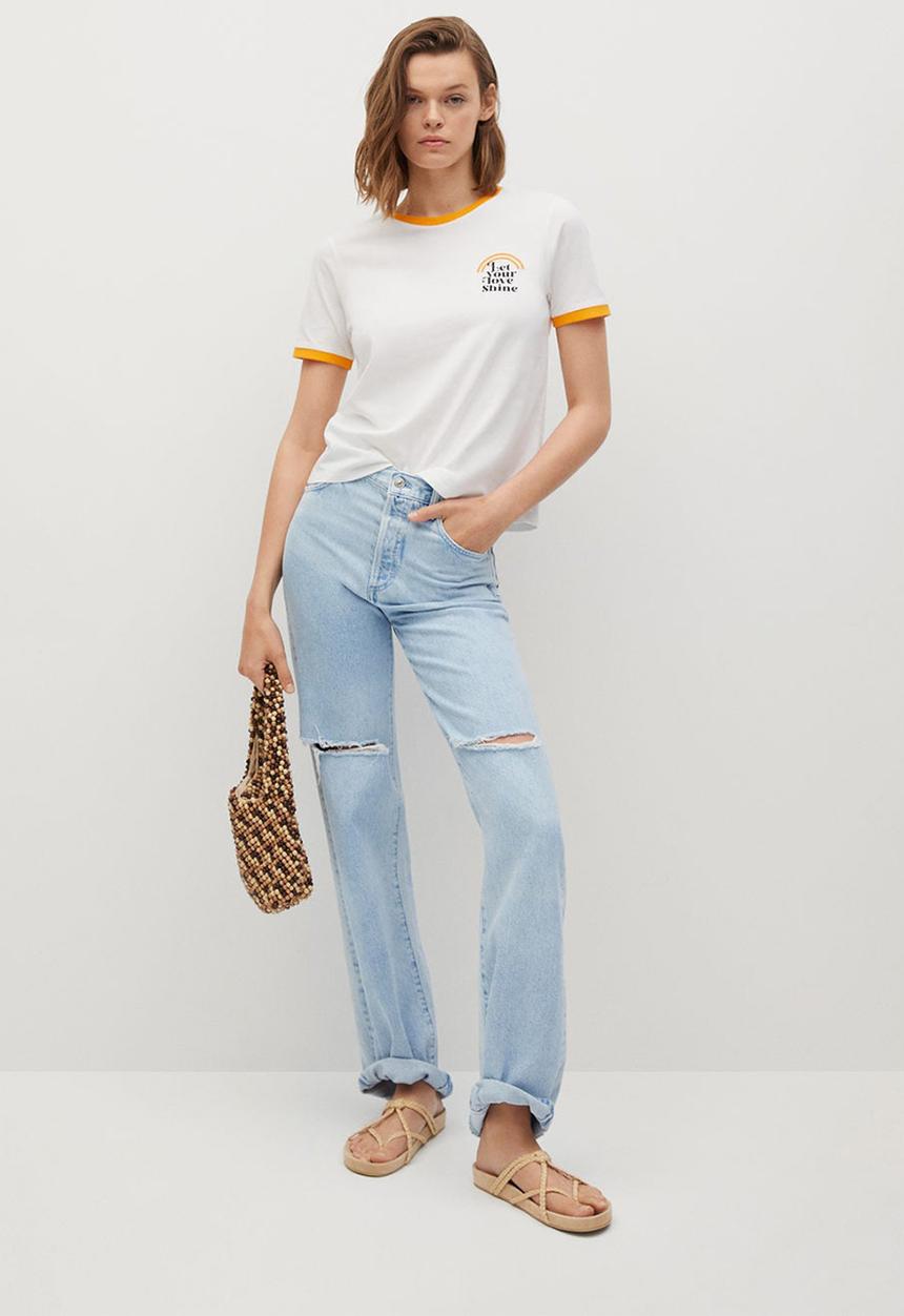 MANGO - T-shirt pstshine - orange & white
