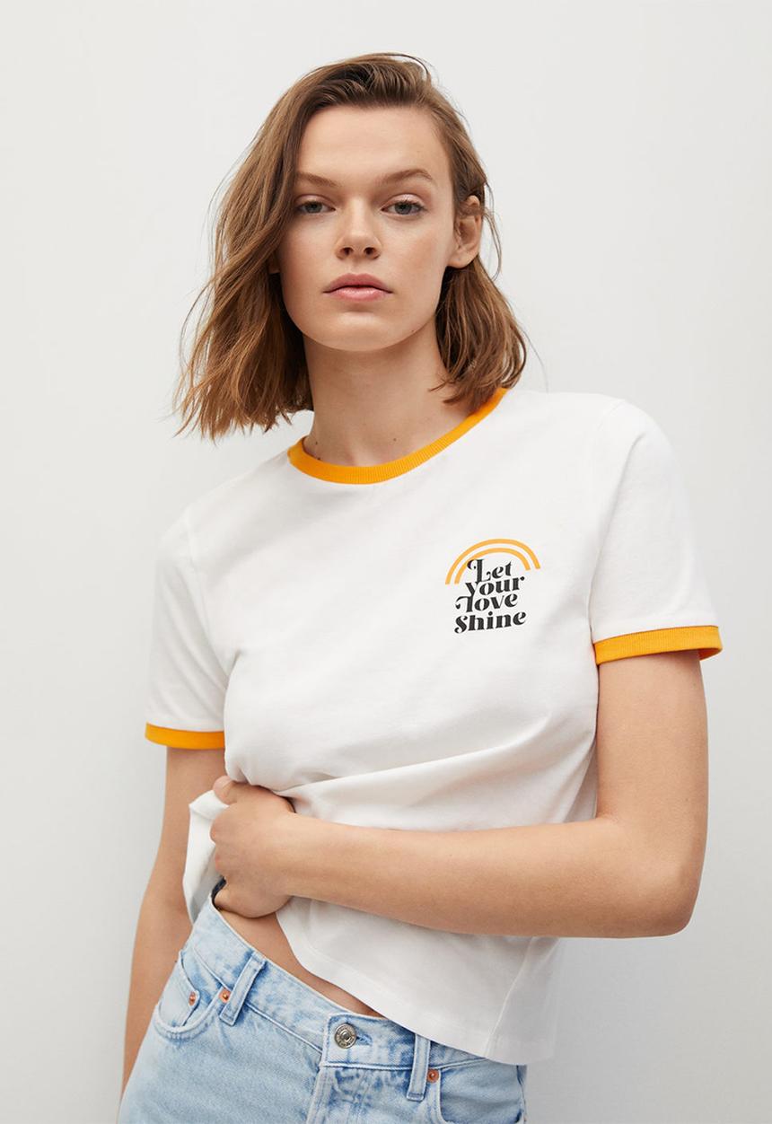 MANGO - T-shirt pstshine - orange & white