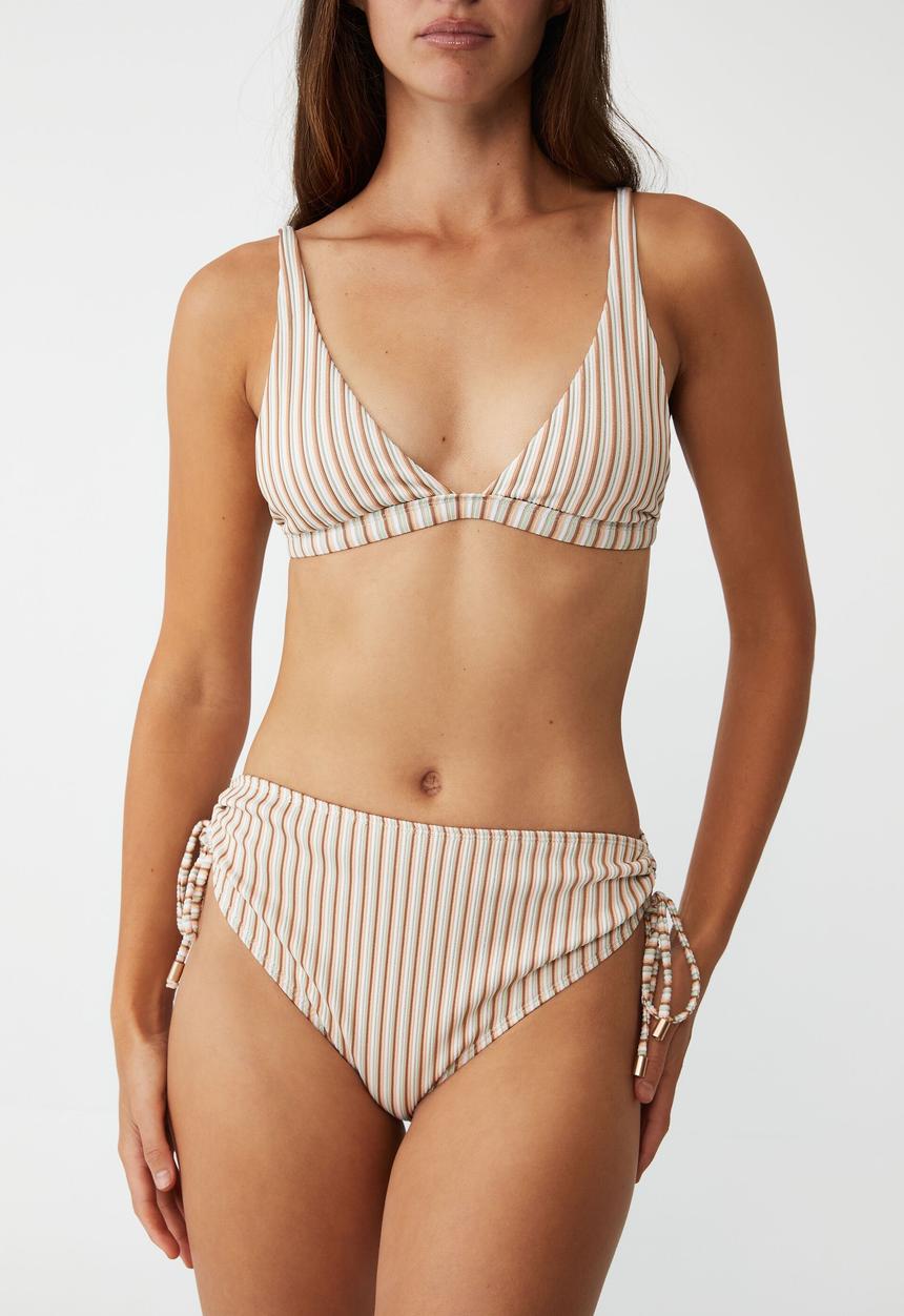 Cotton On - Highwaisted tie side cheeky bikini bottom - mint chip multi lurex stripe