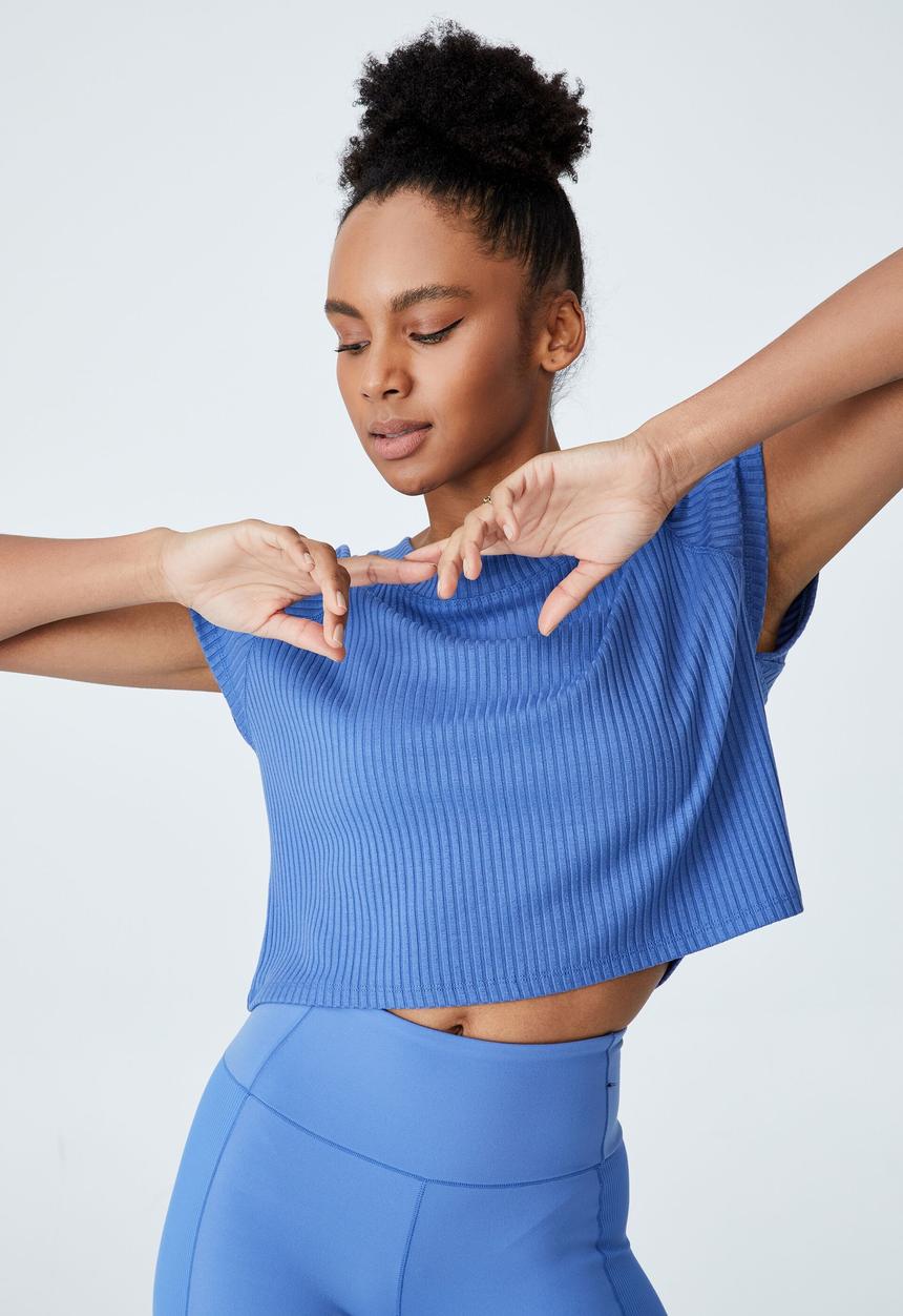Cotton On - Rib cropped t-shirt - antique blue