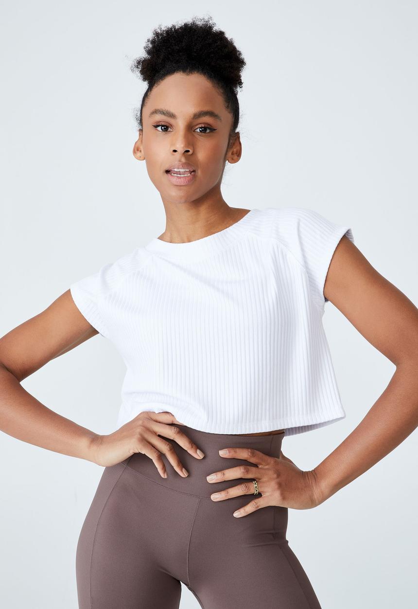 Cotton On - Rib cropped t-shirt - white
