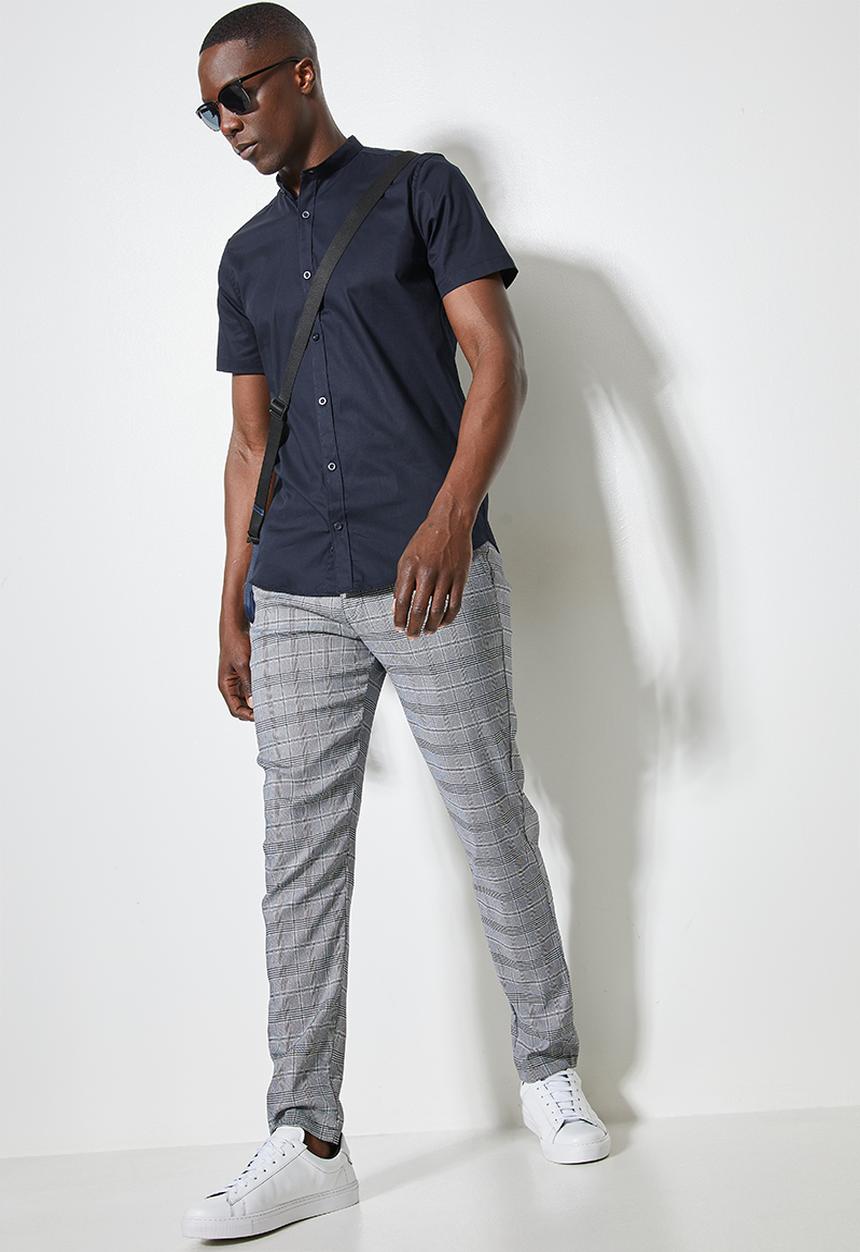 Superbalist - Mandarin slim fit short sleeve shirt - navy