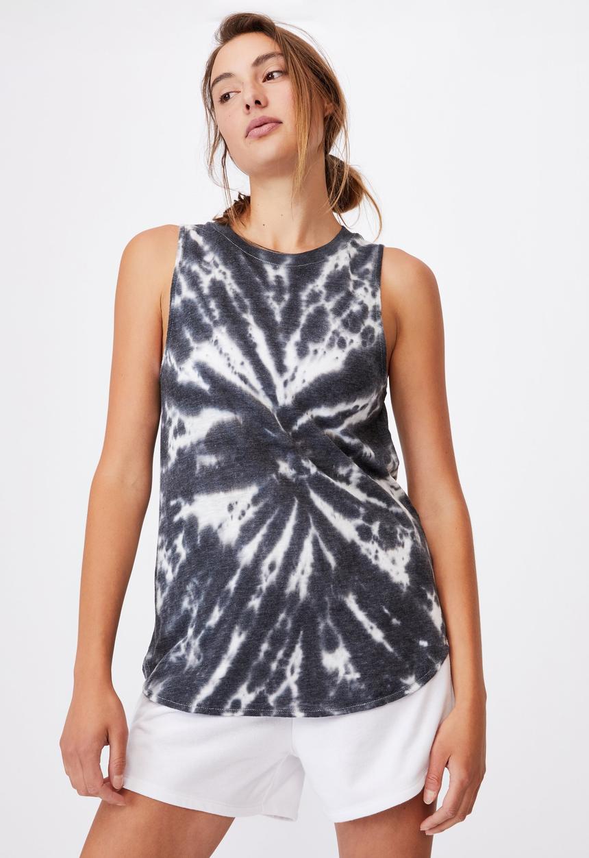 Cotton On - Active curve hem tank - black