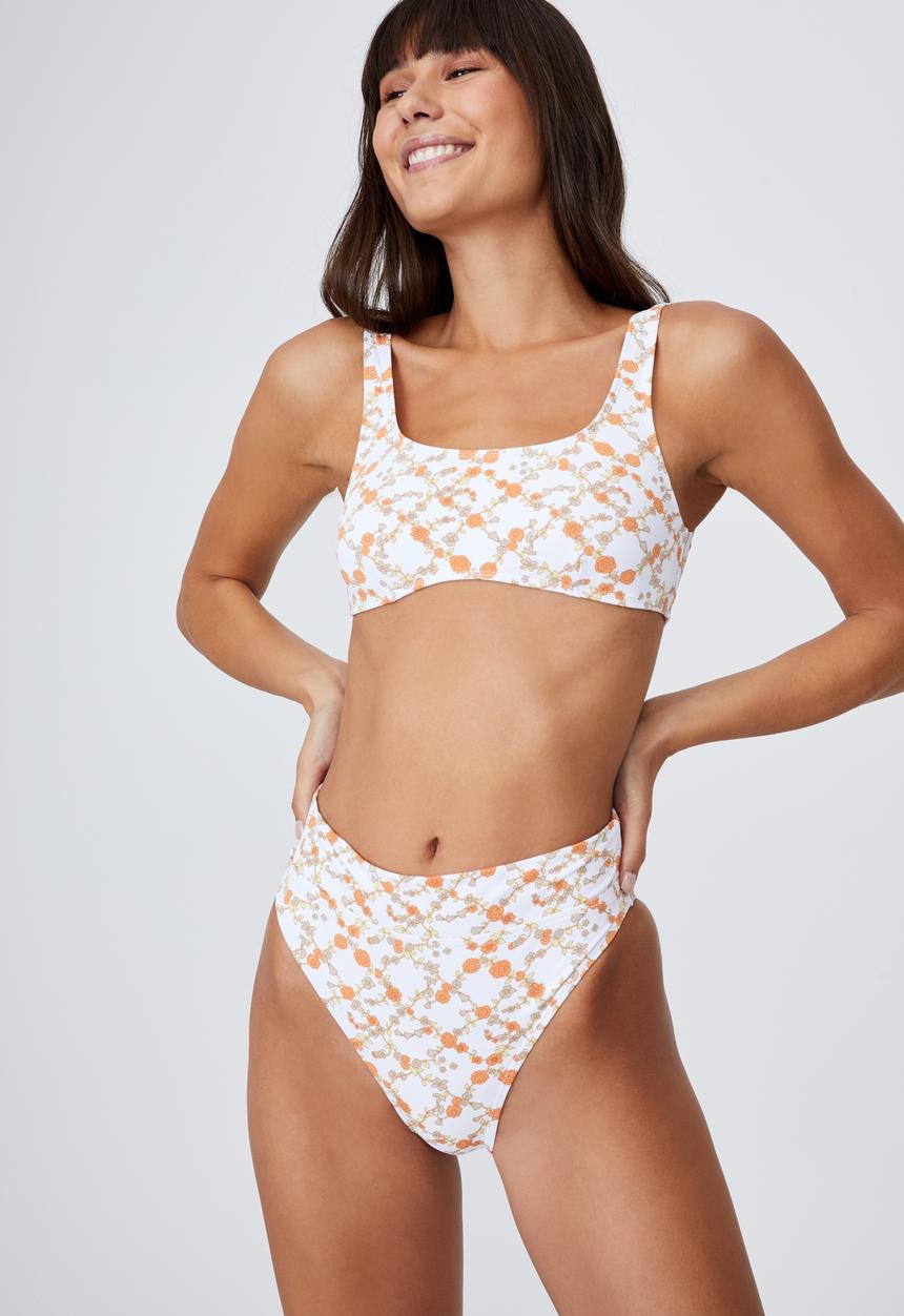 Cotton On - High waisted cheeky bikini bottom - orange & white 