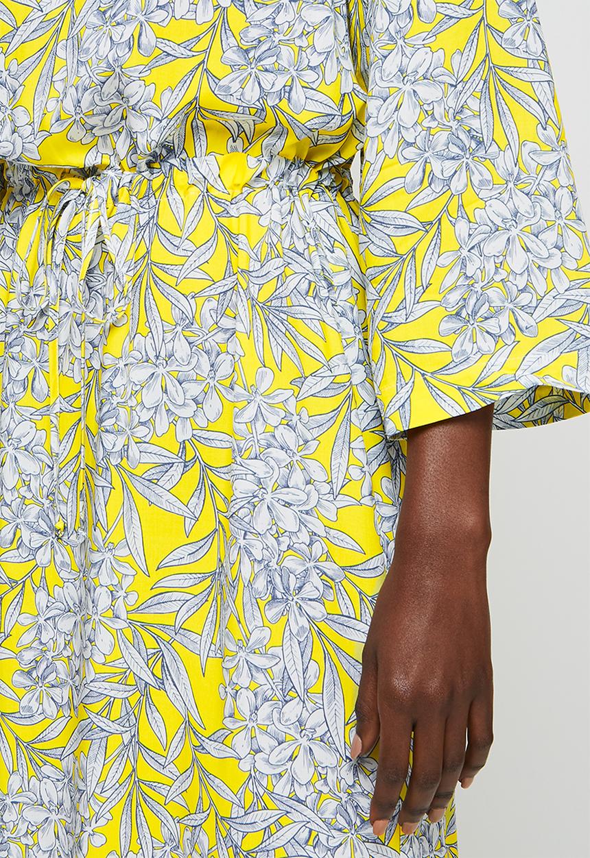 edit - Wide sleeve notch neck midi dress - yellow floral