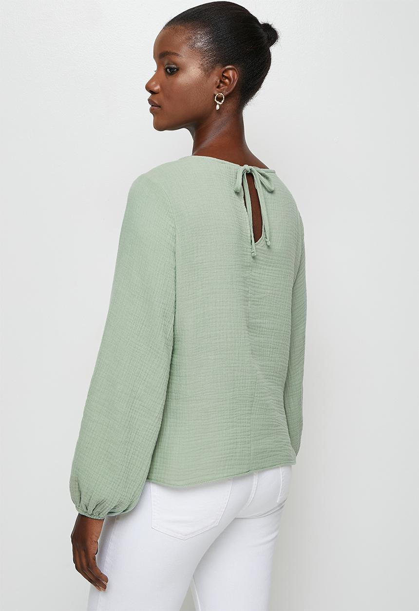 edit - Cotton balloon sleeve blouse - sage