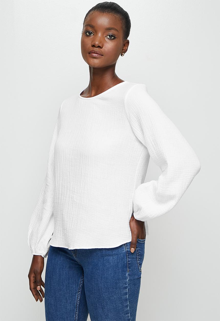 edit - Cotton balloon sleeve blouse - milk