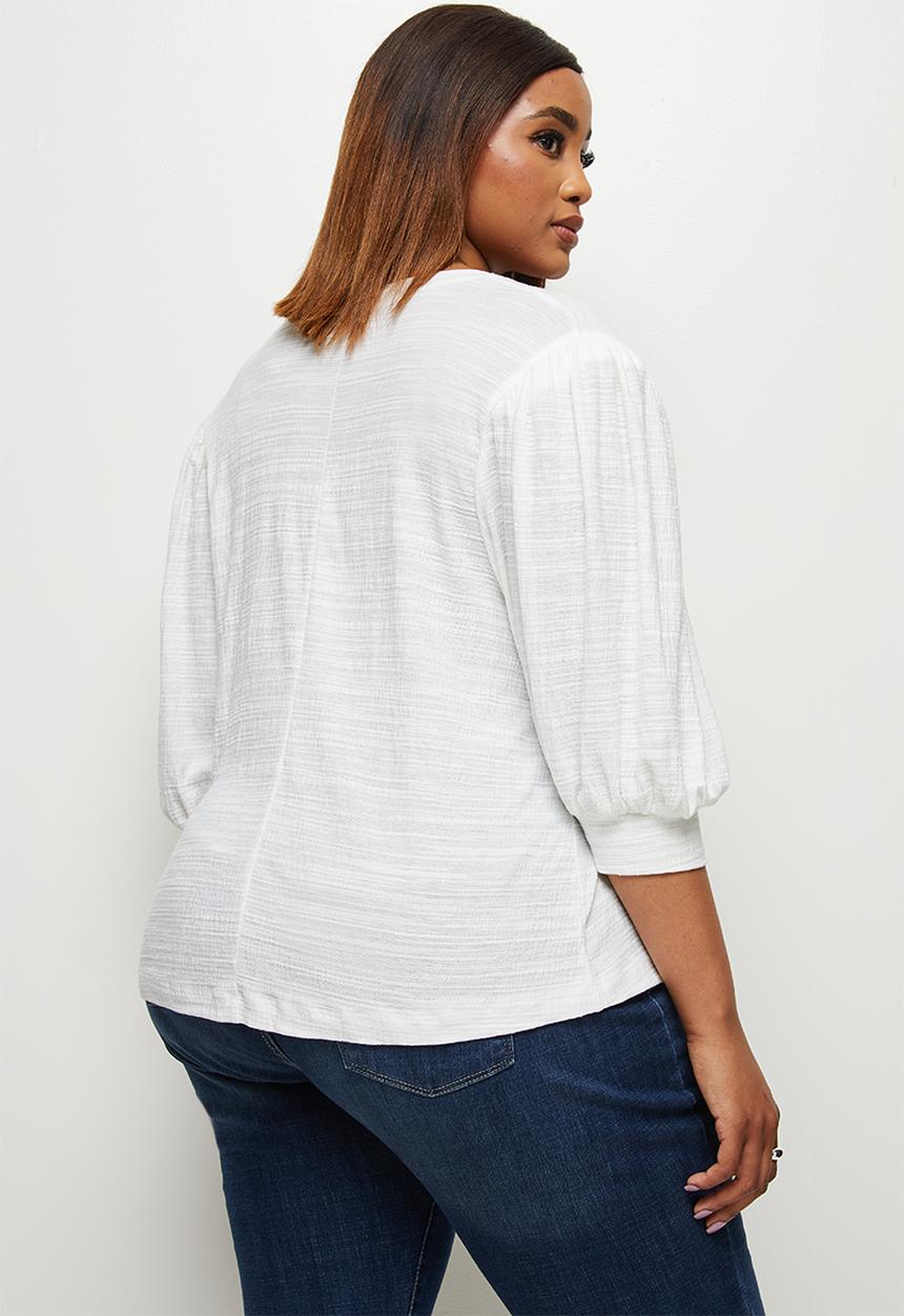 edit Plus - Textured bellow sleeve tee - white
