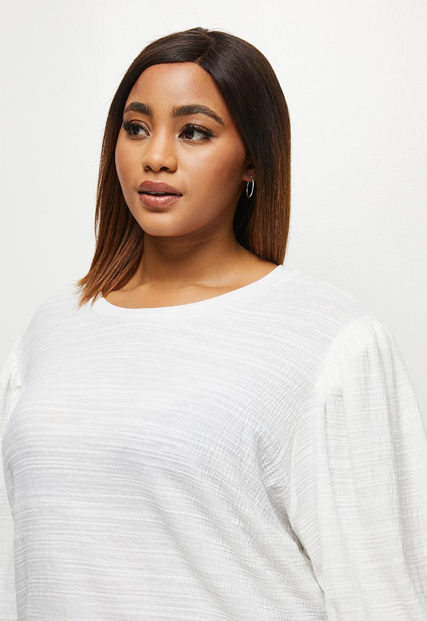 edit Plus - Textured bellow sleeve tee - white