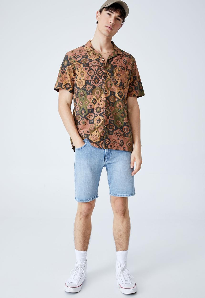 Cotton On - Riviera short sleeve shirt - mustard 70 s paisley
