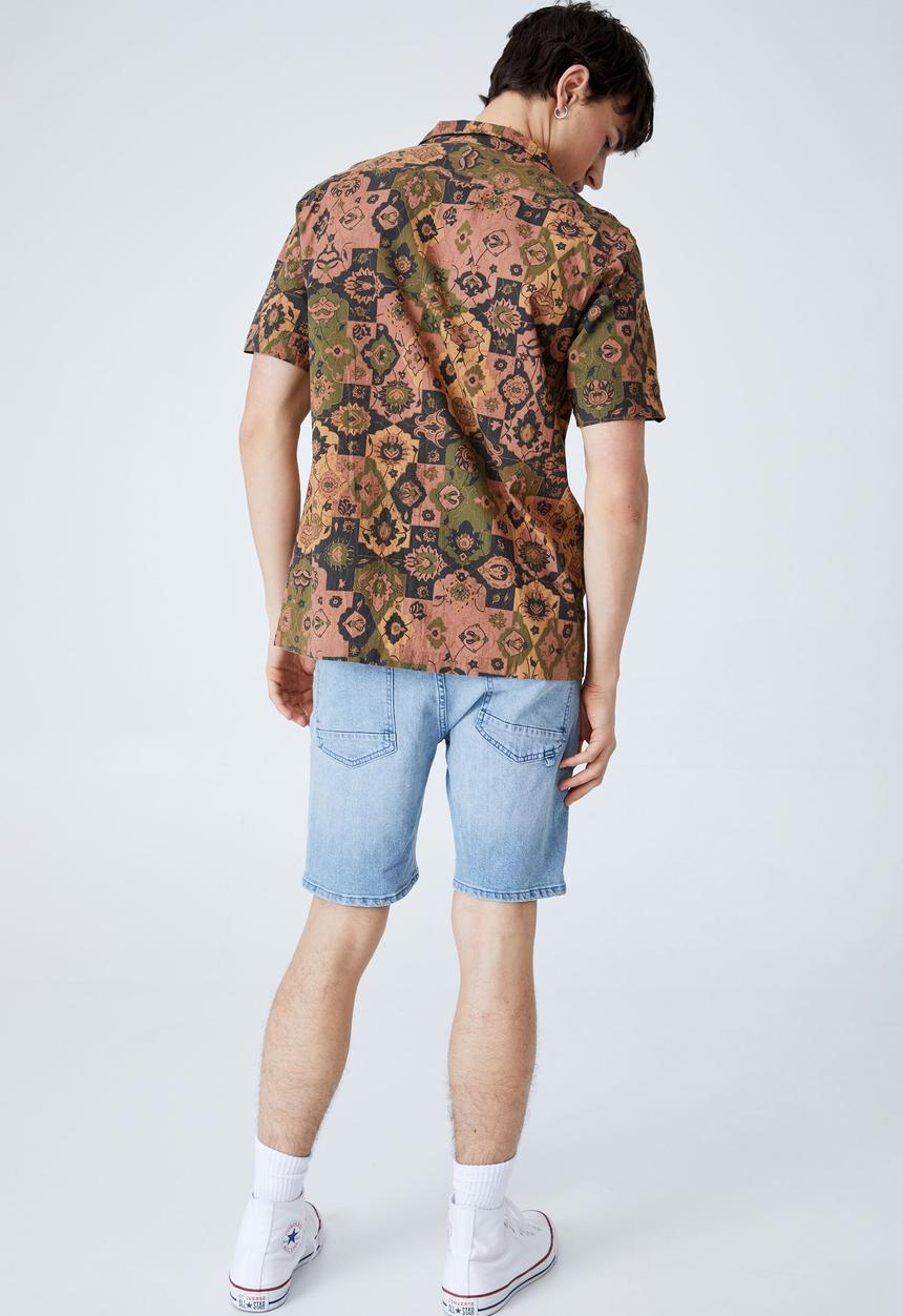 Cotton On - Riviera short sleeve shirt - mustard 70 s paisley