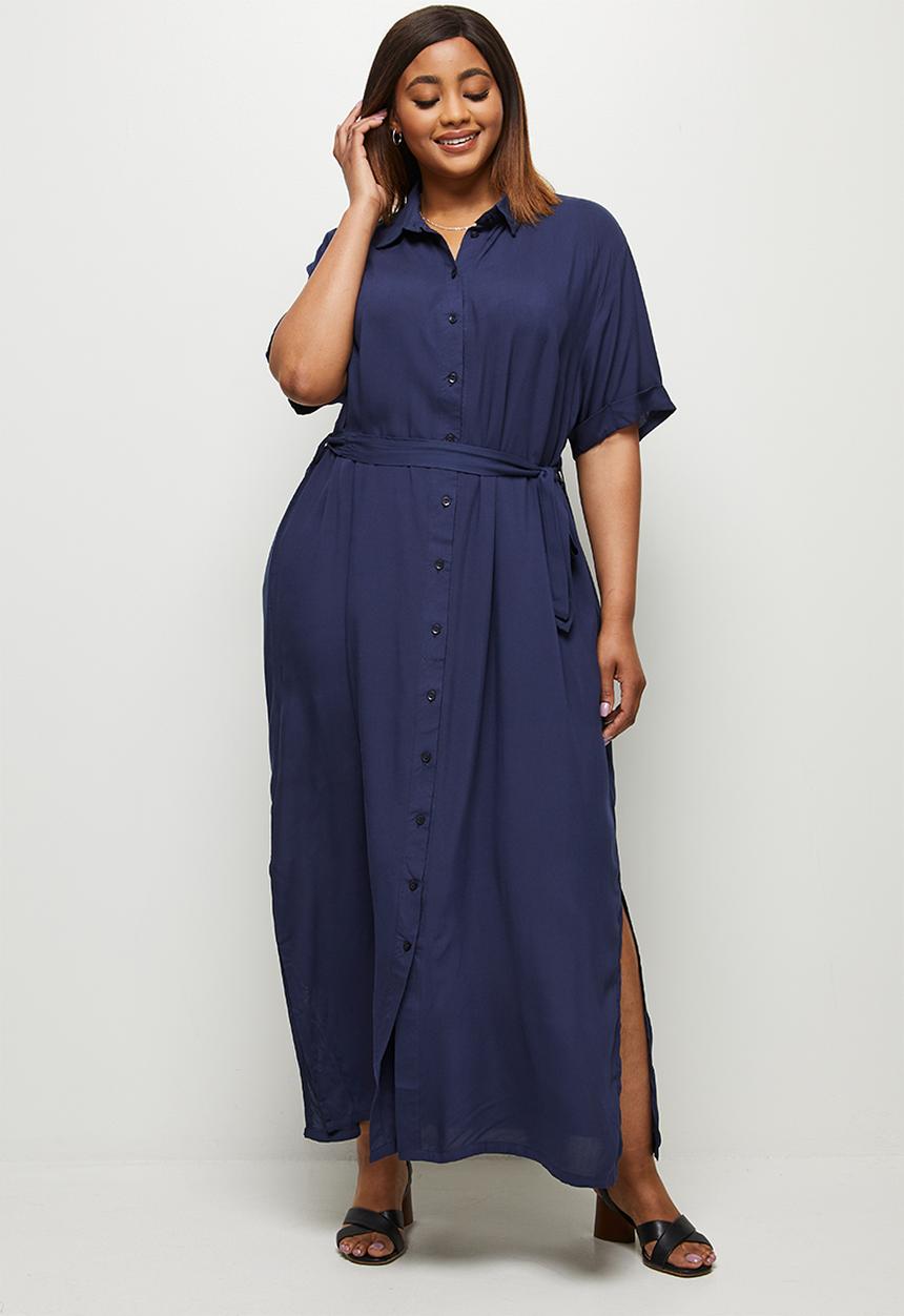 edit Plus - Short sleeve oversized shirt dress - navy