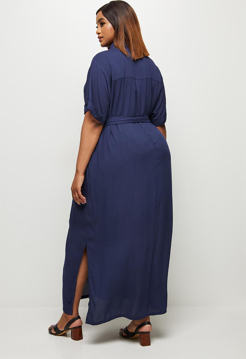 edit Plus - Short sleeve oversized shirt dress - navy
