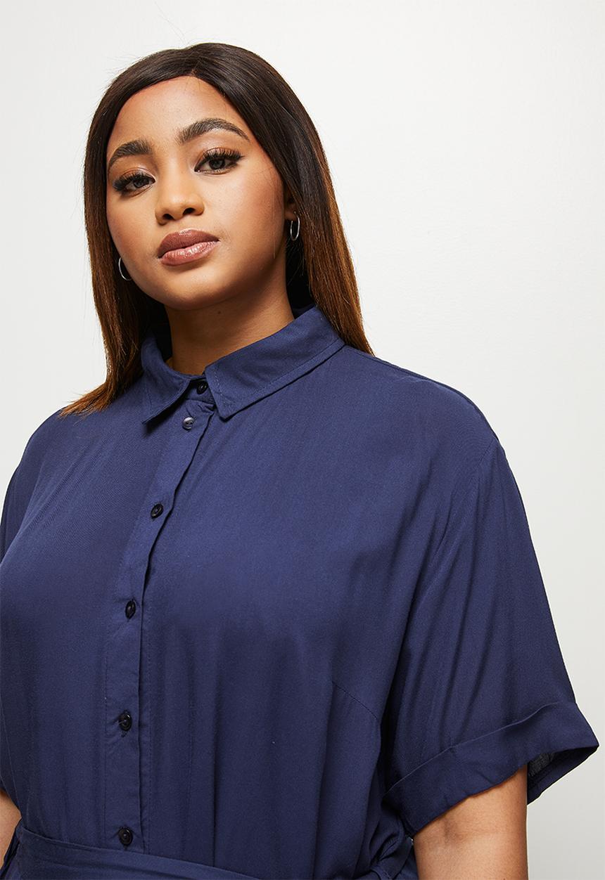 edit Plus - Short sleeve oversized shirt dress - navy