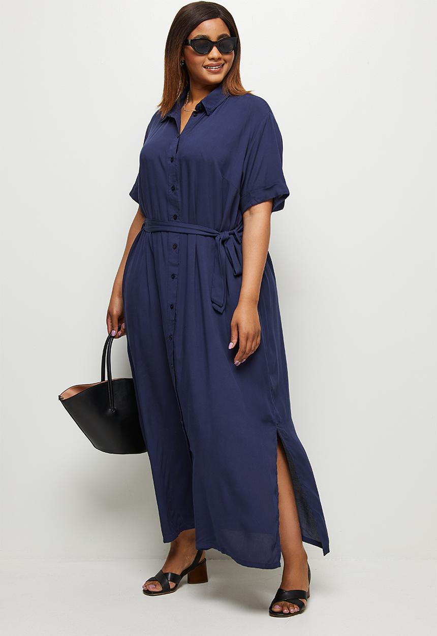 edit Plus - Short sleeve oversized shirt dress - navy