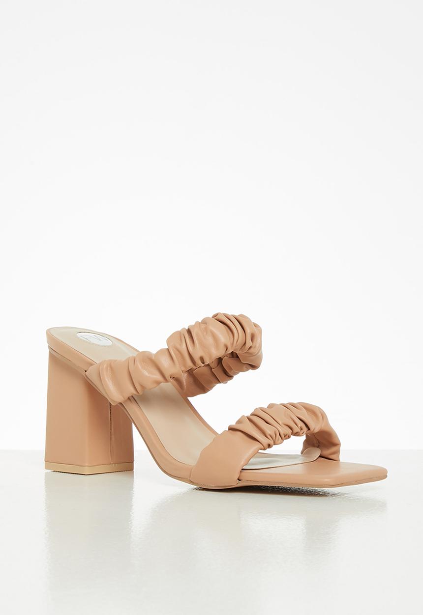 Footwork - Kemmy ruched strap block heel mule - beige