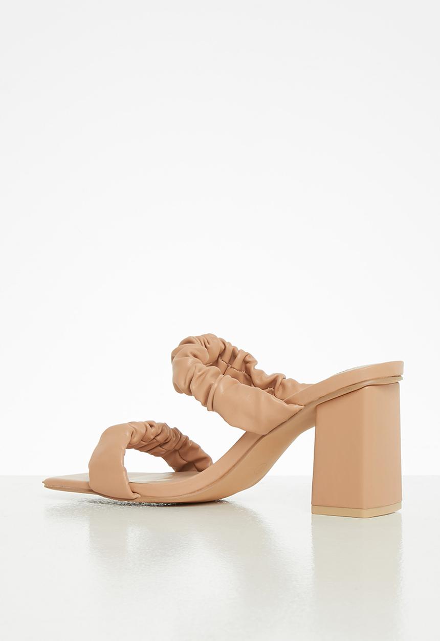 Footwork - Kemmy ruched strap block heel mule - beige