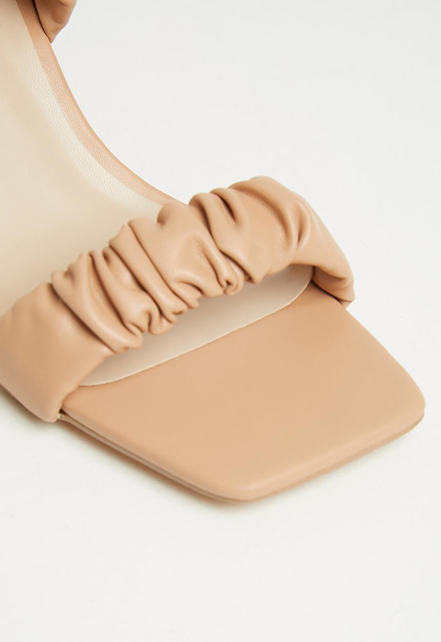 Footwork - Kemmy ruched strap block heel mule - beige
