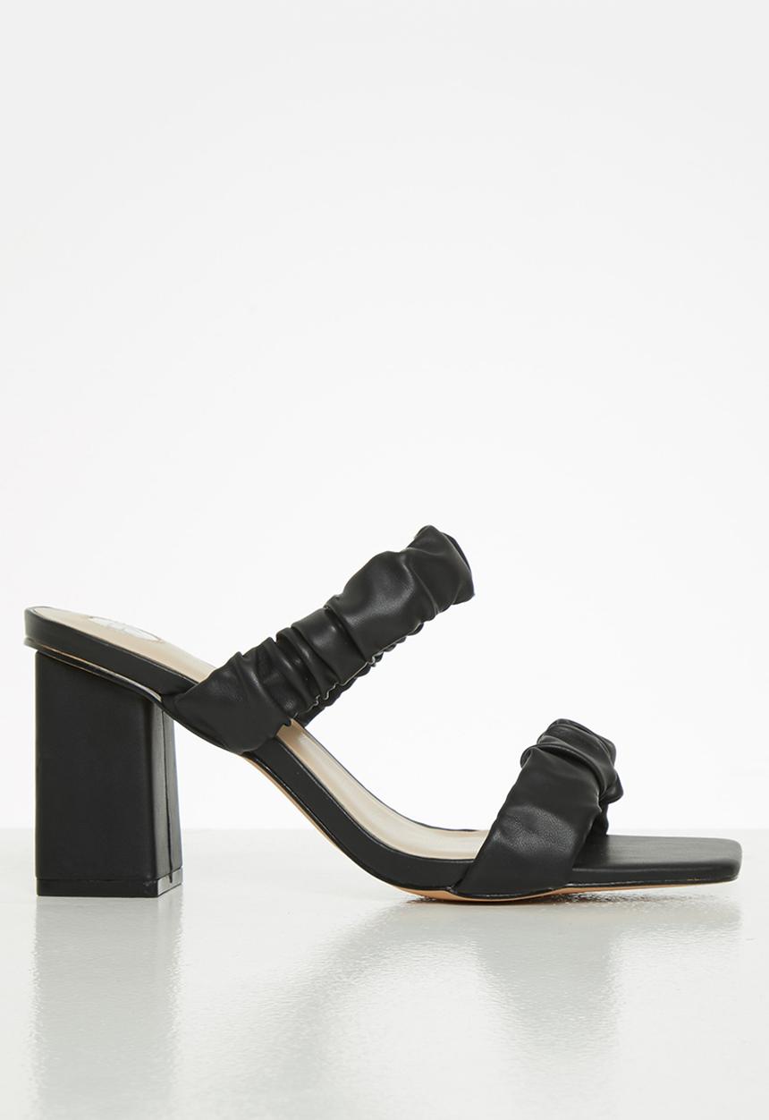 Footwork - Kemmy ruched strap block heel mule - black
