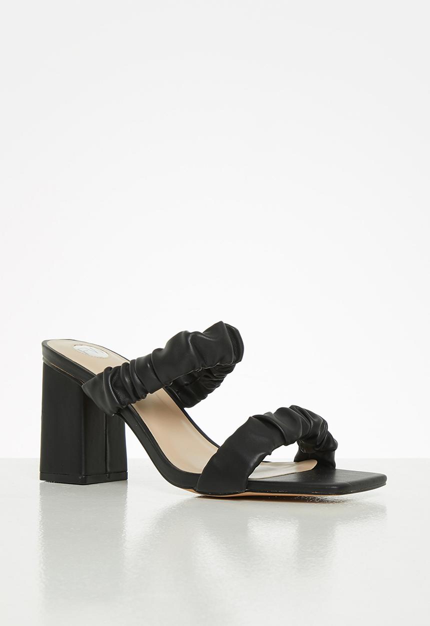 Footwork - Kemmy ruched strap block heel mule - black