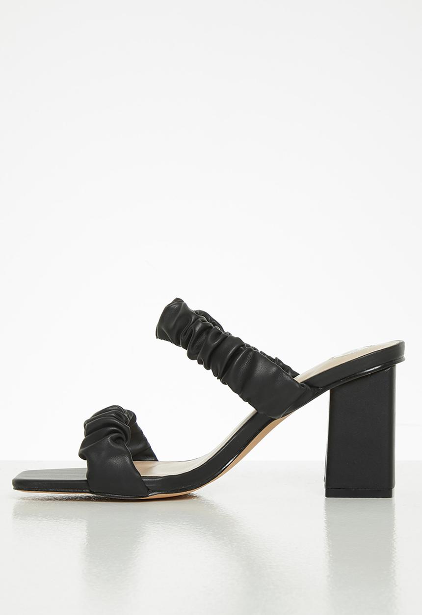 Footwork - Kemmy ruched strap block heel mule - black