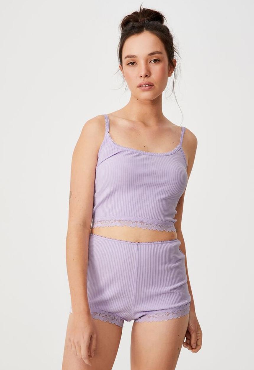 Cotton On - Rib lace sleep short - lilac dream