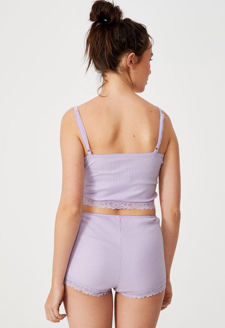 Cotton On - Rib lace sleep short - lilac dream