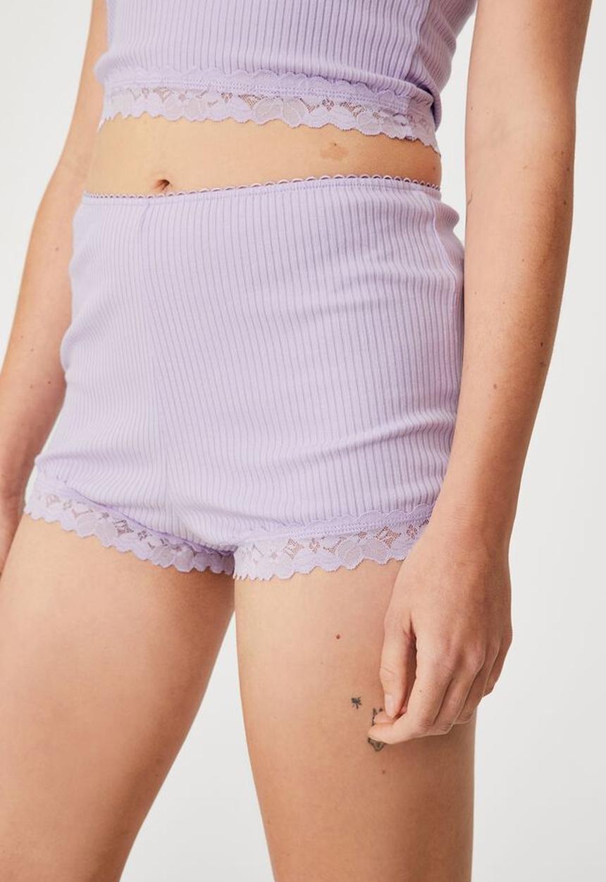 Cotton On - Rib lace sleep short - lilac dream