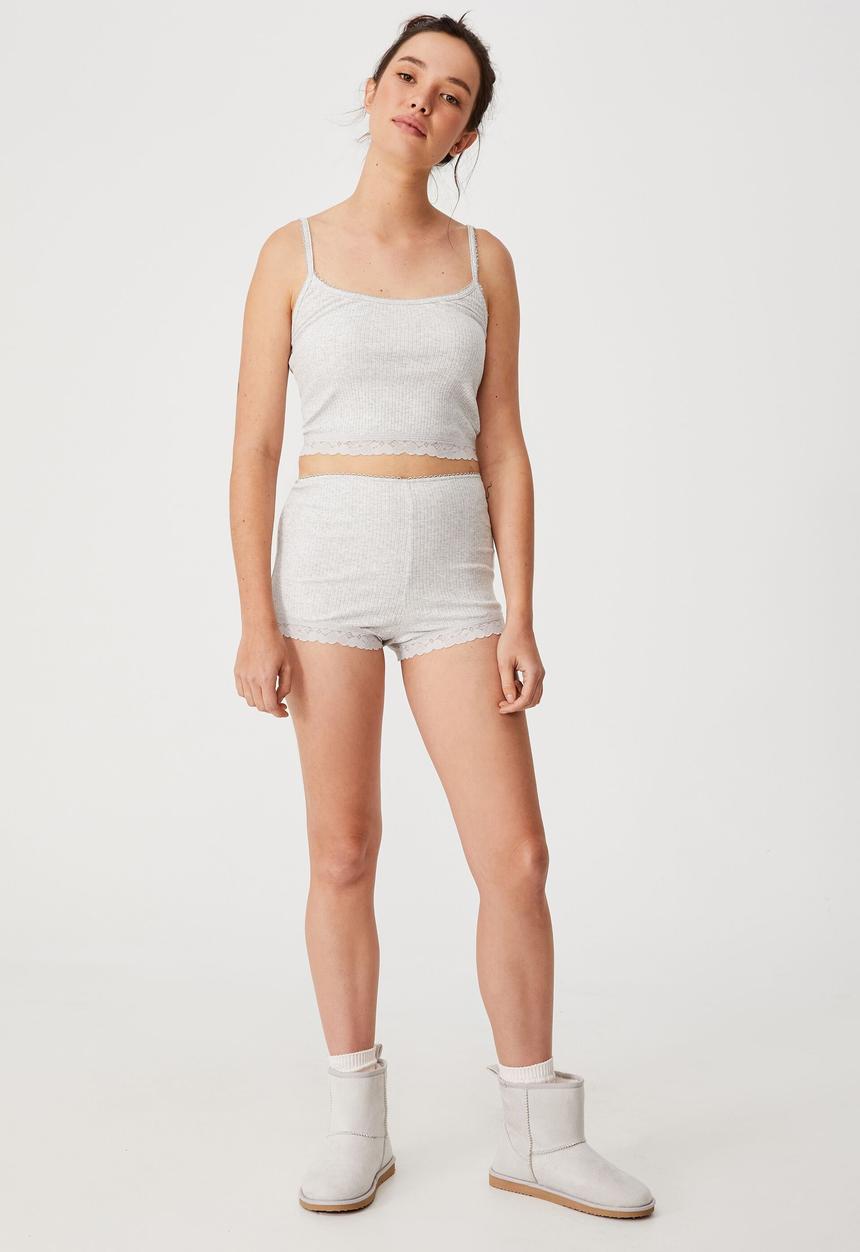 Cotton On - Rib lace sleep short - soft grey marle