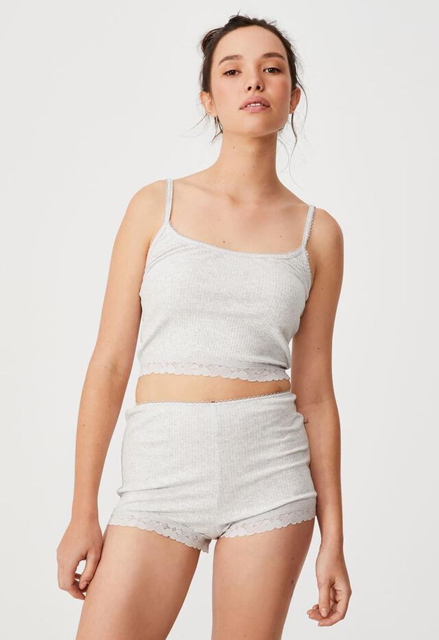 Cotton On - Rib lace sleep short - soft grey marle