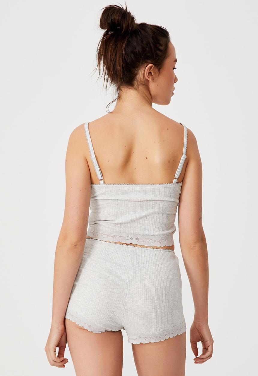 Cotton On - Rib lace sleep short - soft grey marle
