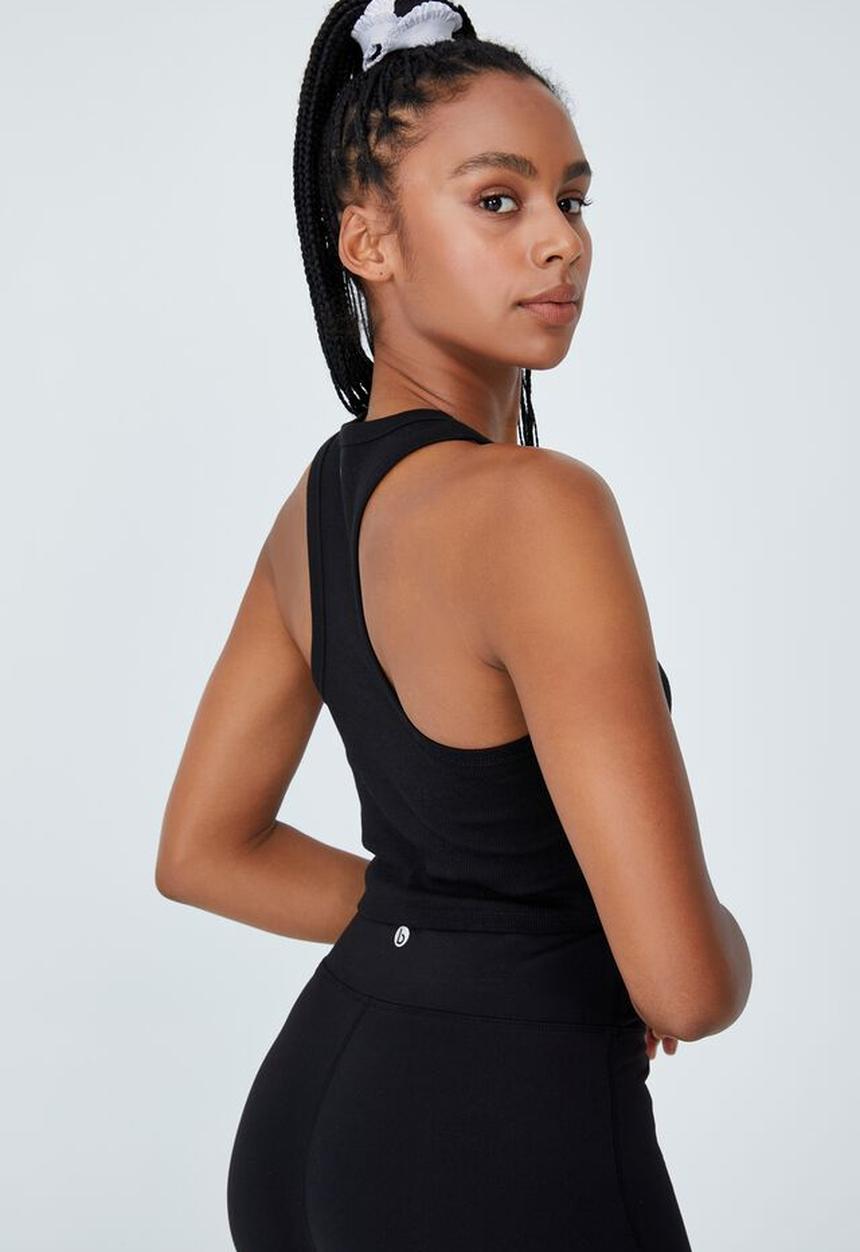 Cotton On - Rib racer crop tank top - black