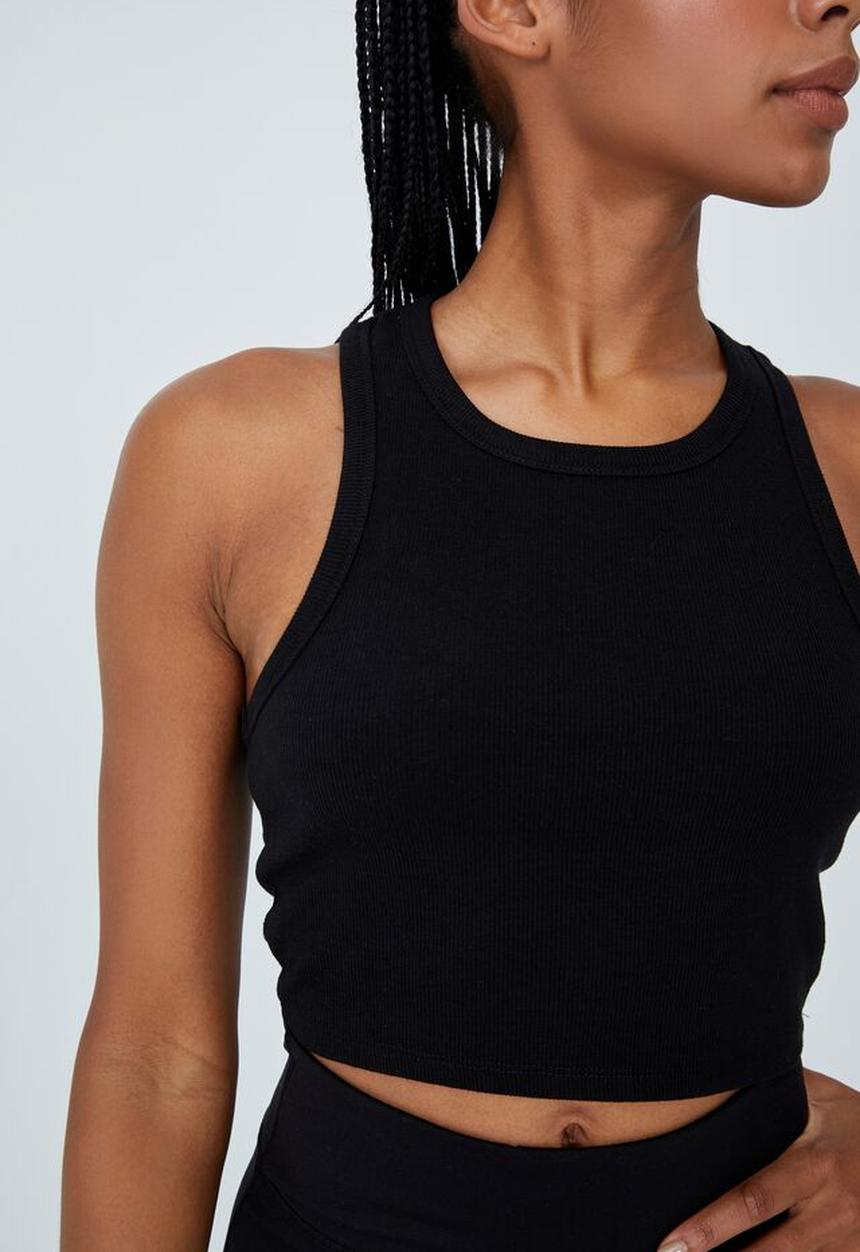 Cotton On - Rib racer crop tank top - black